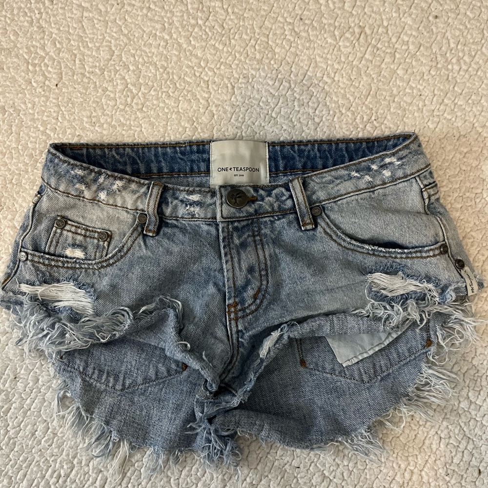 One Teaspoon Light Blue Distressed Jean Shorts